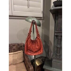 Fossil Vintage Distressed Boho Chic Leather Bag  Orange/reddish